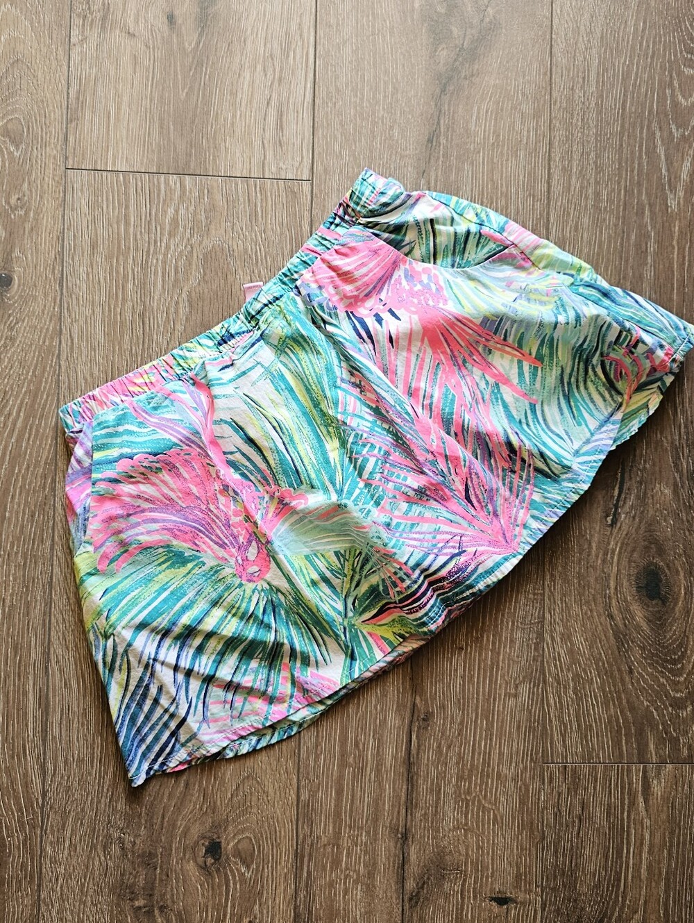 Lilly Pulitzer Girls Tropical Print Skort Neon Pink & Teal W/Pockets Youth 14-16